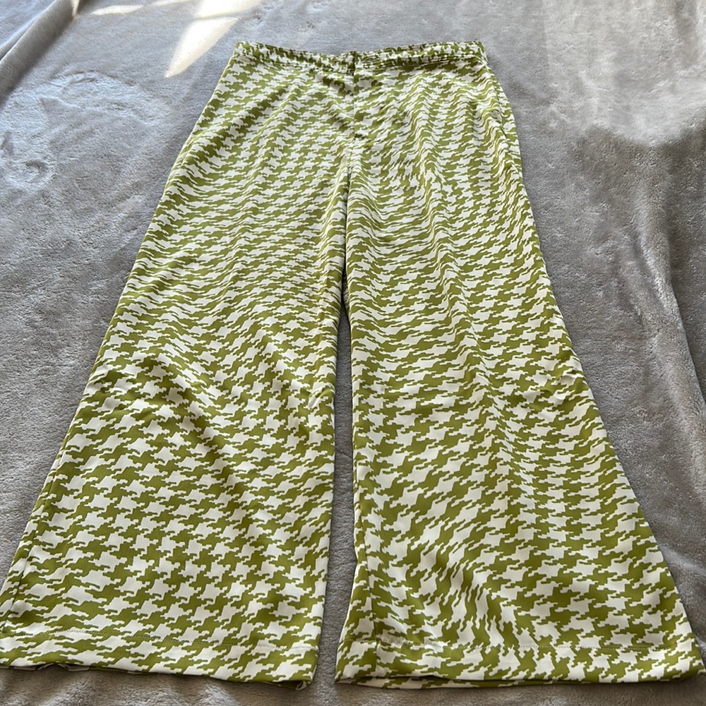 Urban Outfitters Lime Green & White Houndstooth Wide Leg Pants